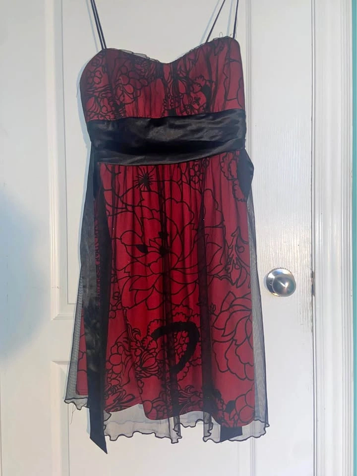 JESSICA Red and Black Alternative Cocktail Floral Dress