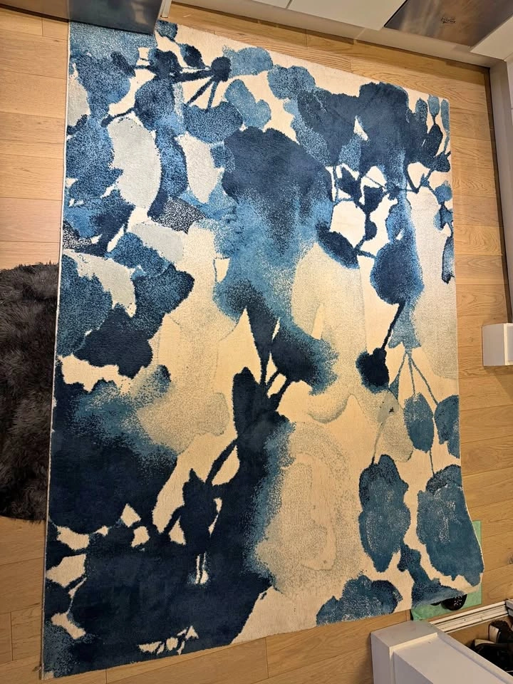 Blue and Cream Floral Abstract Area Rug