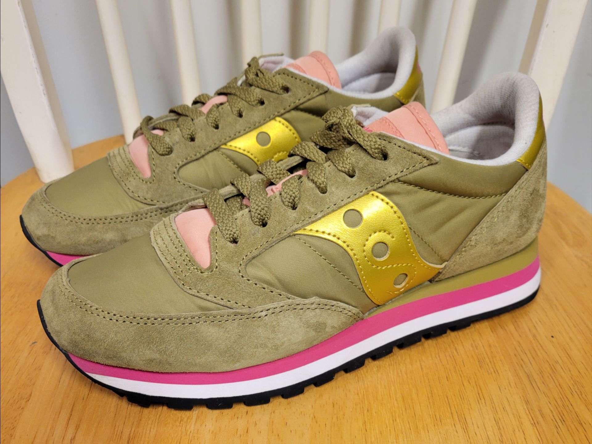 Saucony Womens Jazz Triple Olive Green Suede Pink Sneakers 8.5 - photo 2