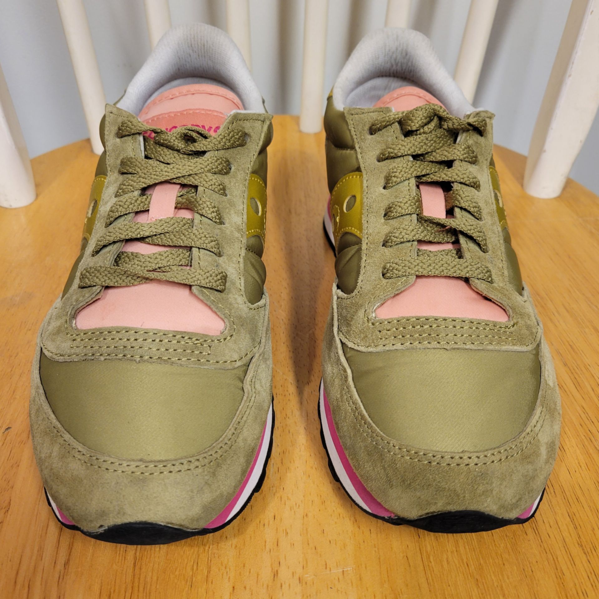 Saucony Womens Jazz Triple Olive Green Suede Pink Sneakers 8.5 - photo 3