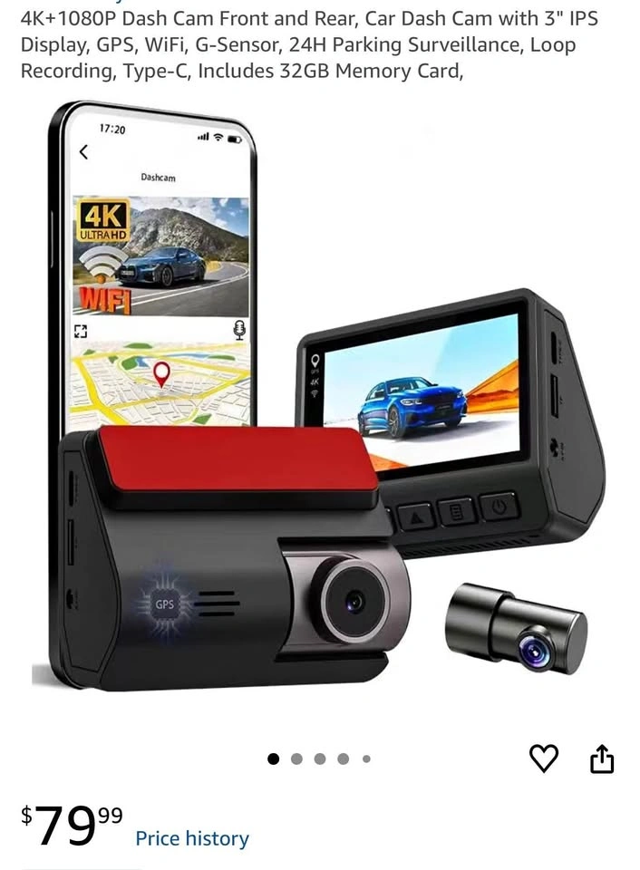 4K+1080P Dash Cam Front and Rear (Includes 32GB Card)