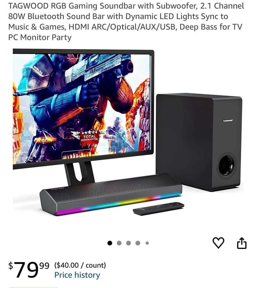 RGB Gaming Soundbar with Subwoofer