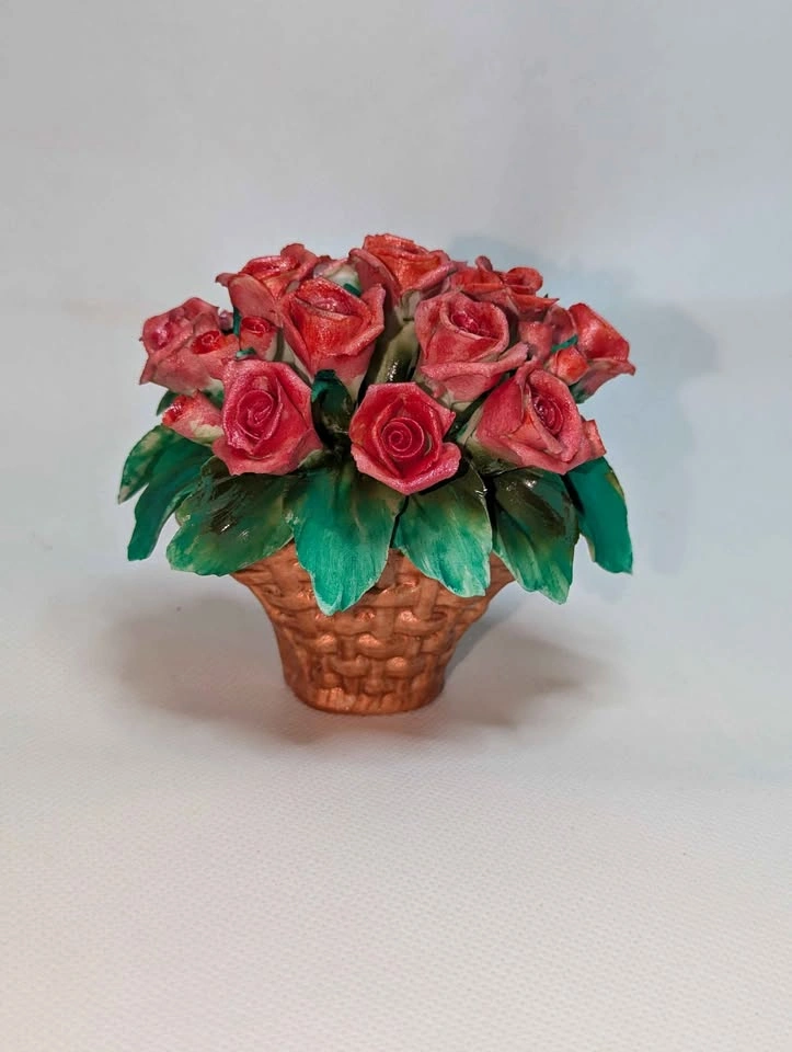 Vintage Ceramic Red Rose Basket Figurine 009 of 177 Italy