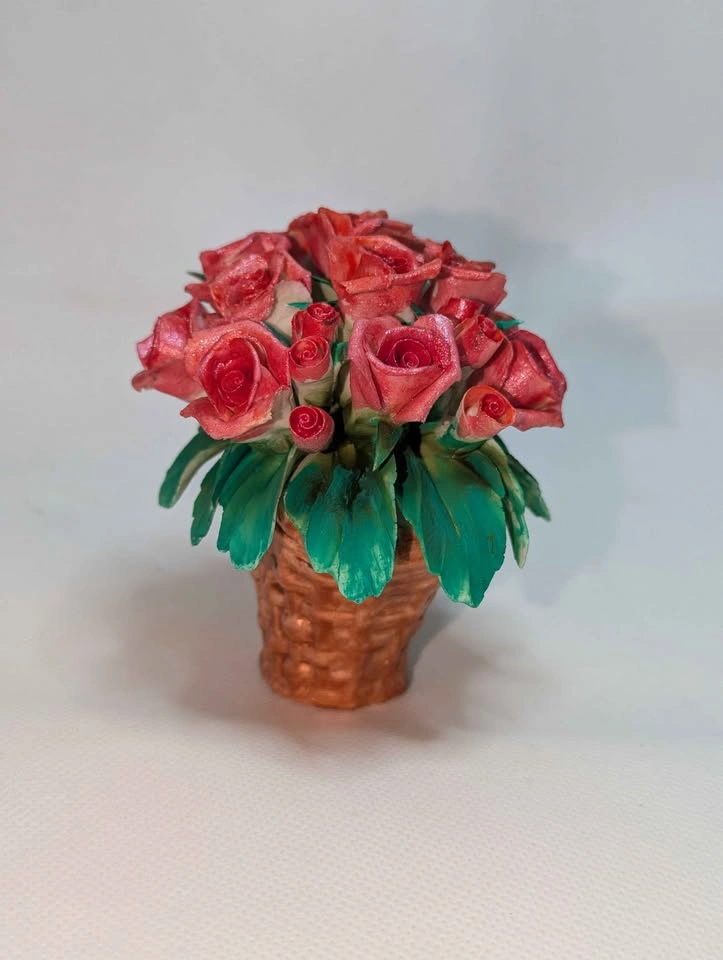 Vintage Ceramic Red Rose Basket Figurine 009 of 177 Italy - photo 2