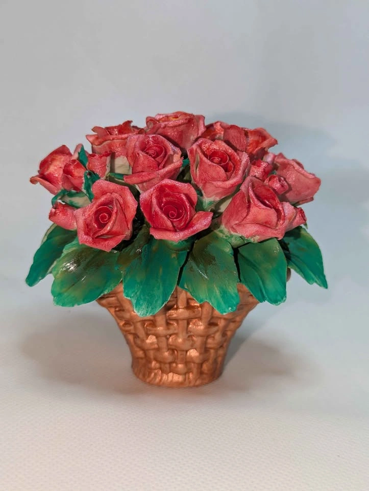 Vintage Ceramic Red Rose Basket Figurine 009 of 177 Italy - photo 3