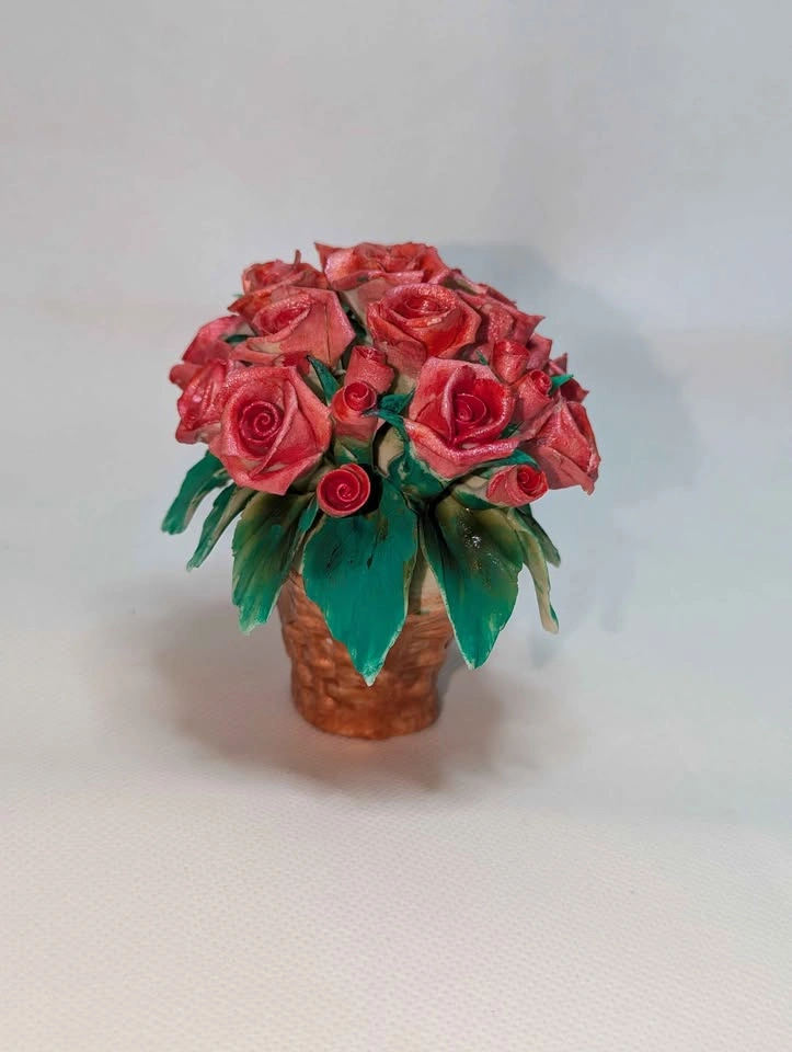 Vintage Ceramic Red Rose Basket Figurine 009 of 177 Italy - photo 5