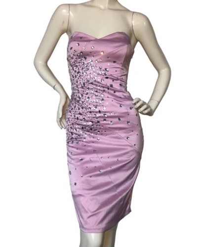 Jane Norman Y2K Light Pink Satin Dress Silver Embellished