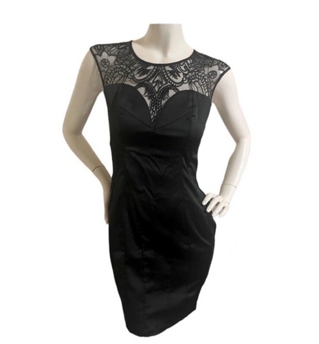 Lipsy Black Lace Mesh Floral Sweetheart Neckline Satin Dress