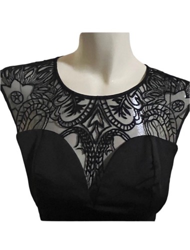 Lipsy Black Lace Mesh Floral Sweetheart Neckline Satin Dress - photo 2