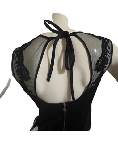 Lipsy Black Lace Mesh Floral Sweetheart Neckline Satin Dress - photo 4