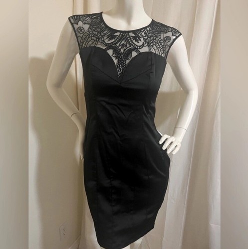 Lipsy Black Lace Mesh Floral Sweetheart Neckline Satin Dress - photo 5