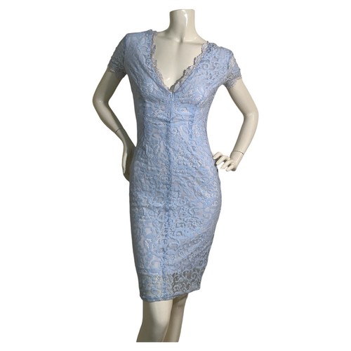 Missguided Powder Blue Lace Overlay V Neck Dress