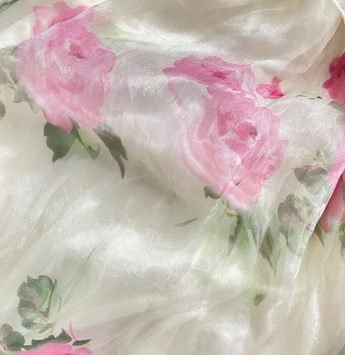 Vintage Romantic Flowy Airy Floral Print Cream Satin Dress XS/S - photo 2