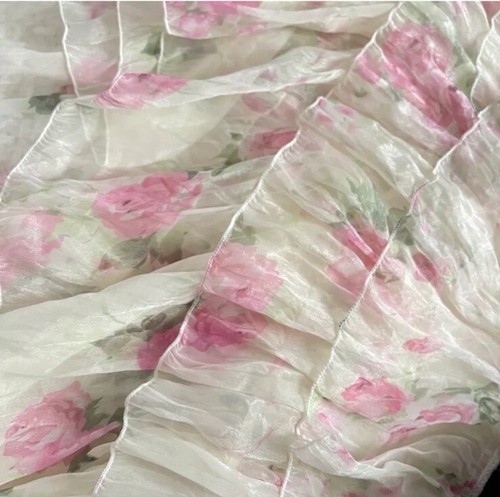 Vintage Romantic Flowy Airy Floral Print Cream Satin Dress XS/S - photo 3