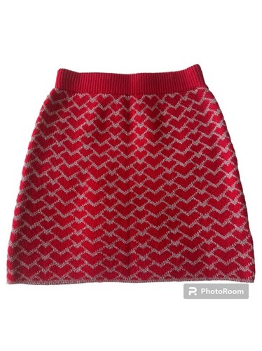 Lili Sidonio Molly Bracken Red Silver Heart Mini Knit Skirt S