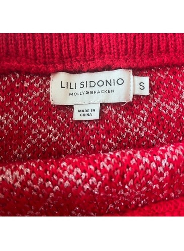 Lili Sidonio Molly Bracken Red Silver Heart Mini Knit Skirt S - photo 3