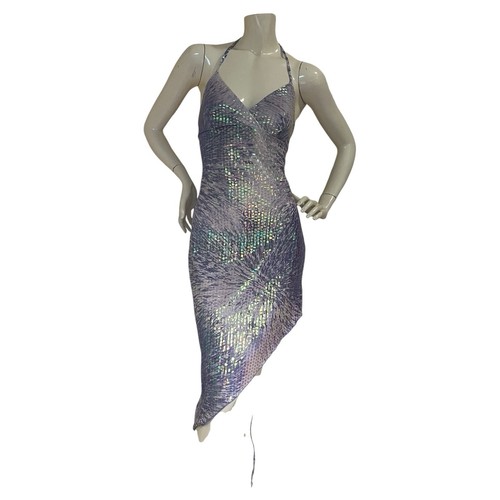 Rare Vintage 90s Lipsy Lilac Iridescent Asymmetrical Dress XS - photo 2