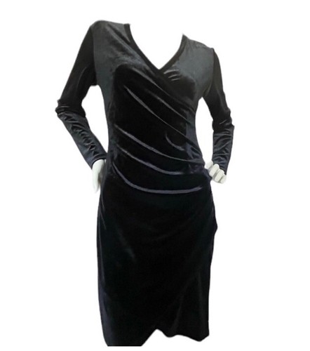Philosophy Black Smooth Velvet V Neck Ruched Dress S