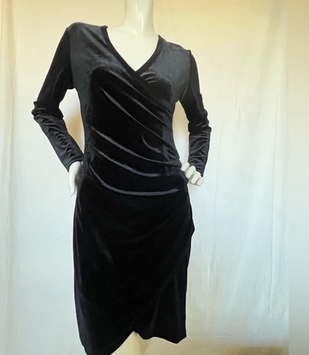 Philosophy Black Smooth Velvet V Neck Ruched Dress S - photo 2
