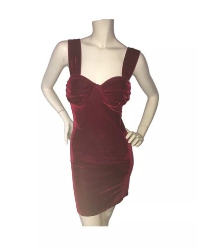 Rare Cherry Red Y2K Era Velvet Dress With Clamshell Ruched Cups - photo 3