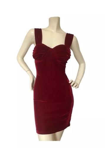 Rare Cherry Red Y2K Era Velvet Dress With Clamshell Ruched Cups - photo 4