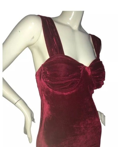 Rare Cherry Red Y2K Era Velvet Dress With Clamshell Ruched Cups - photo 5