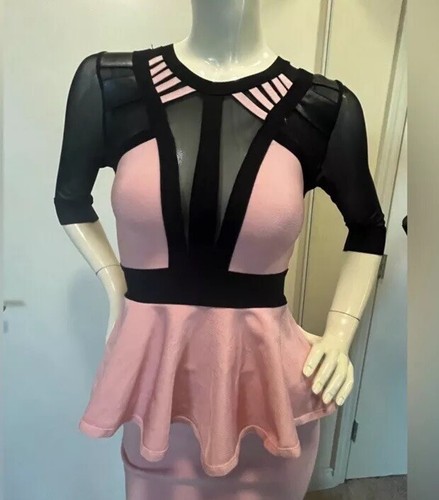 Pink And Black Bandage Mesh Top And Skirt XS 4 - photo 4