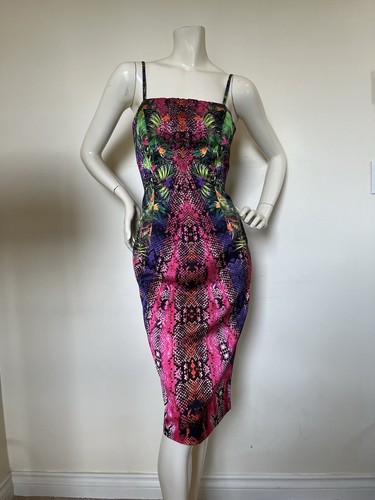 Genese London Tropical Crystal Embellished Snake Print Dress