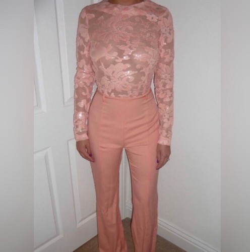 PrettyLittleThing Peachy Salmon Pink Lace Jumpsuit Size 2US - photo 2
