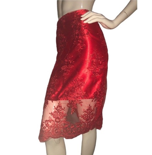 Vivid Scarlett Red Lace And Satin Skirt With Scalloped Hem XS-S - photo 2
