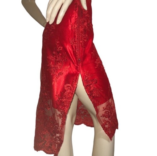 Vivid Scarlett Red Lace And Satin Skirt With Scalloped Hem XS-S - photo 3