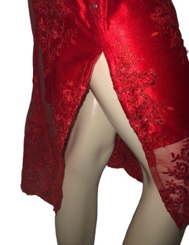 Vivid Scarlett Red Lace And Satin Skirt With Scalloped Hem XS-S - photo 4