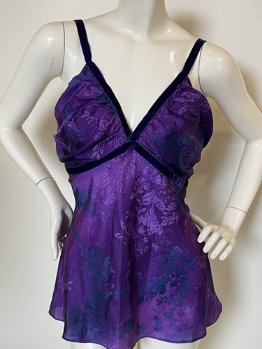 DKNY Jeans Purple Silk Floral Pattern Top With Velvet Straps