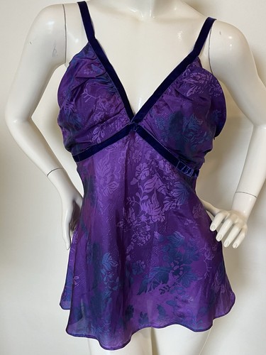 DKNY Jeans Purple Silk Floral Pattern Top With Velvet Straps - photo 4