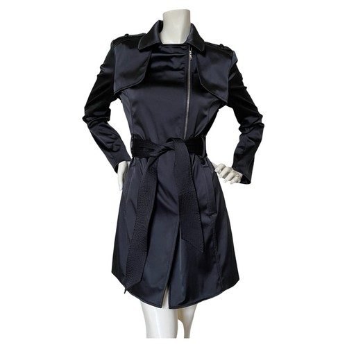 Guess Black Satin Belted Trench Coat Jacket