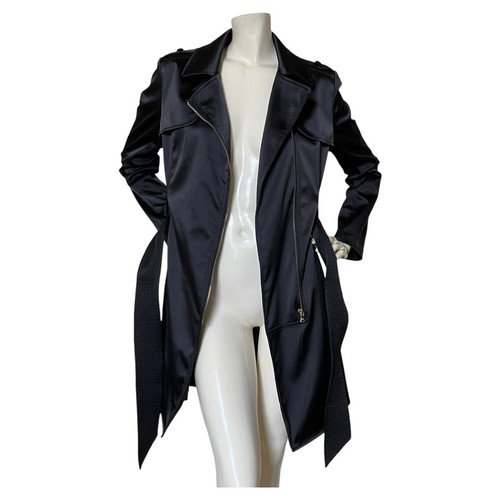 Guess Black Satin Belted Trench Coat Jacket - photo 3