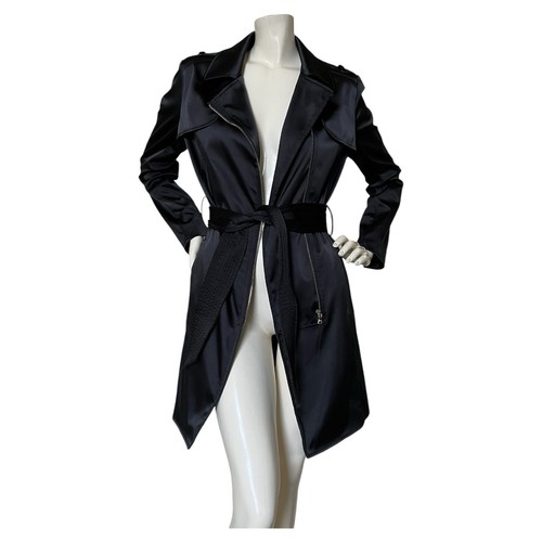Guess Black Satin Belted Trench Coat Jacket - photo 4