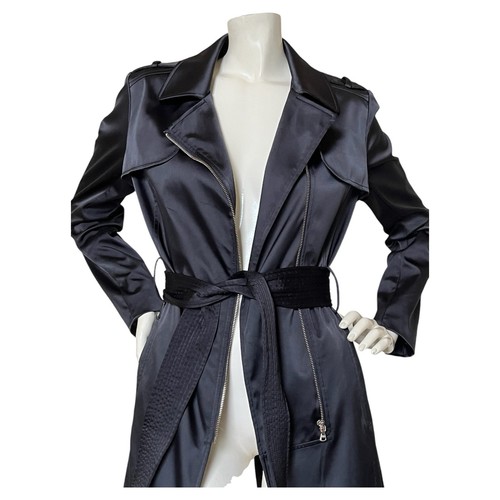 Guess Black Satin Belted Trench Coat Jacket - photo 5