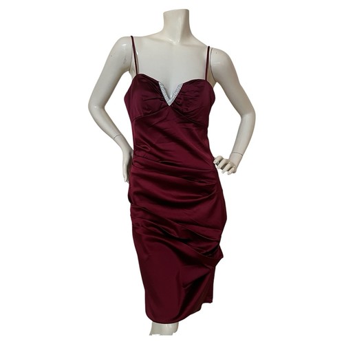 Belissima Satin Burgundy Red Dress With Diamonte Hardware