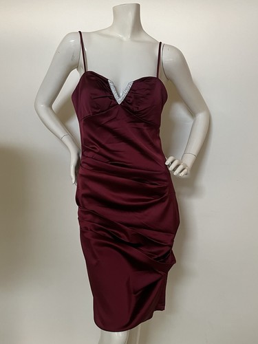 Belissima Satin Burgundy Red Dress With Diamonte Hardware - photo 3