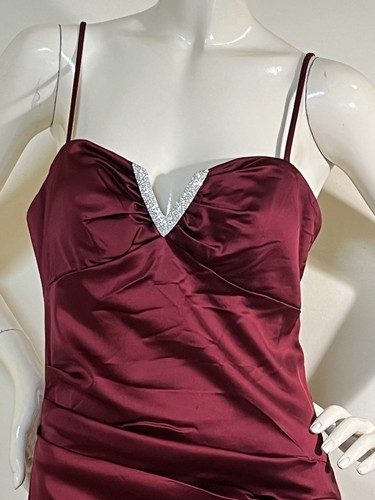 Belissima Satin Burgundy Red Dress With Diamonte Hardware - photo 4