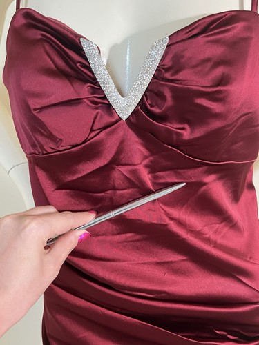 Belissima Satin Burgundy Red Dress With Diamonte Hardware - photo 5
