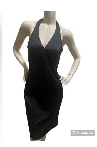 Smooth Black Satin Halter Neck Dress US 6