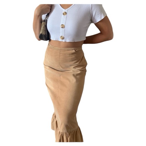 Vintage Ruffle Corduroy Tan Skirt XS-S