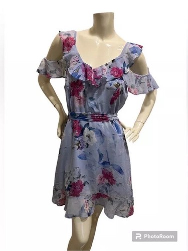Cornflour Blue Ruffle Dress Multicolour Pink Floral Design
