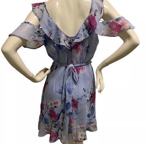 Cornflour Blue Ruffle Dress Multicolour Pink Floral Design - photo 2
