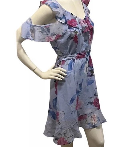 Cornflour Blue Ruffle Dress Multicolour Pink Floral Design - photo 3