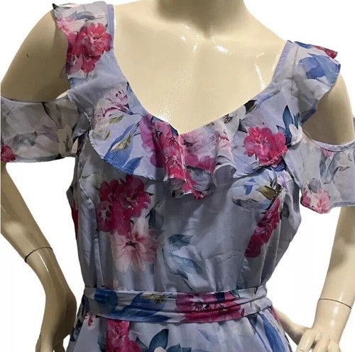 Cornflour Blue Ruffle Dress Multicolour Pink Floral Design - photo 4