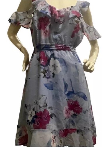 Cornflour Blue Ruffle Dress Multicolour Pink Floral Design - photo 5