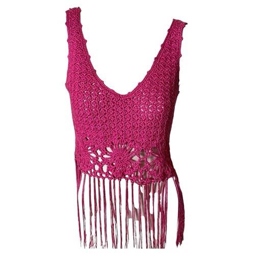 Barbie Pink Crochet Fringe Top S - photo 3